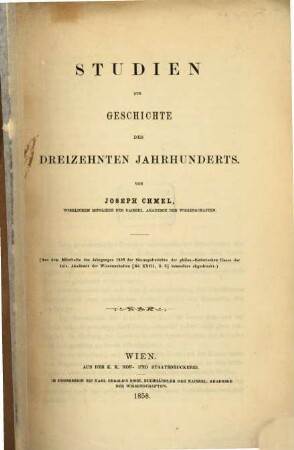 Studien zur Geschichte des 13. Jahrhunderts
