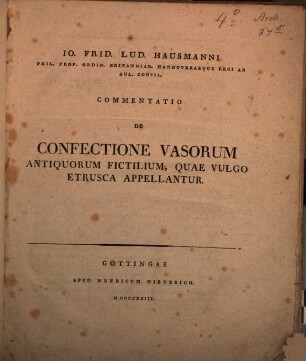 Commentatio de confectione vasorum antiquorum fictilium, quae vulgo etrusca appellantur
