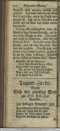 Tugend-Zierde, Womit Sich eine glaubige Seele zur Heil. Fest-Zeit schmücket