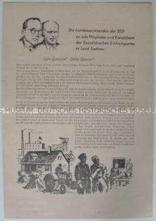 Offener Brief der Landesvorsitzenden der SED an alle Mitglieder und Kandidaten der SED im Land Sachsen anlässlich der Parteiwahlen vom 1.9. bis 15.12.1949