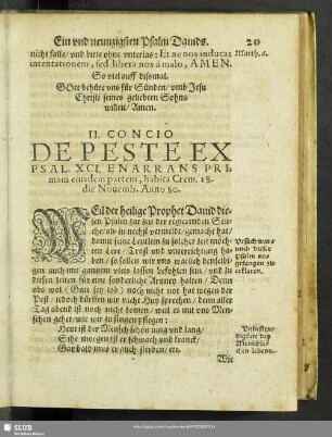 II. Concio De Peste Ex Psal.. XCI. Enarrans Primam eiusdem partem, habita Crem. 18. die Novemb. Anno. 80.