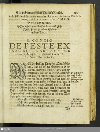 II. Concio De Peste Ex Psal.. XCI. Enarrans Primam eiusdem partem, habita Crem. 18. die Novemb. Anno. 80.