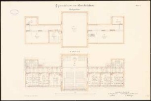 Gymnasium, Saarbrücken Klassenhaus: Grundriss 2. OG, DG, 1:100