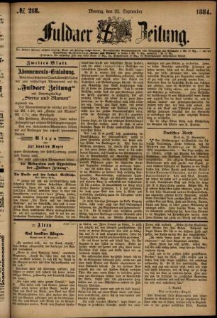 Ausgabe vom Montag, den 22. September 1884.