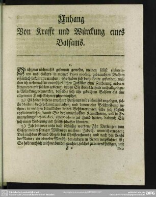 Anhang Von Krafft und Würckung eines Balsams