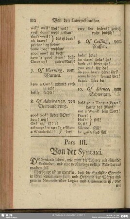 Pars III. Von der Syntaxi