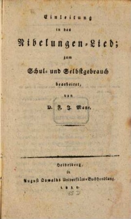 Einleitung in das Nibelungen-Lied
