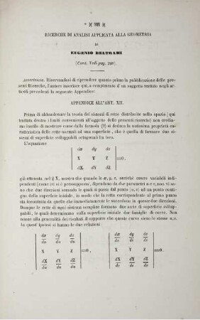 Ricerche di analisi applicata alla geometria (Cont. Vedi pag. 240).