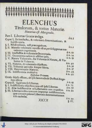 Elenchus Titulorum, et totius Materiae.