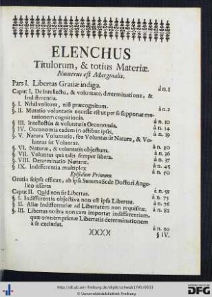 Elenchus Titulorum, et totius Materiae.