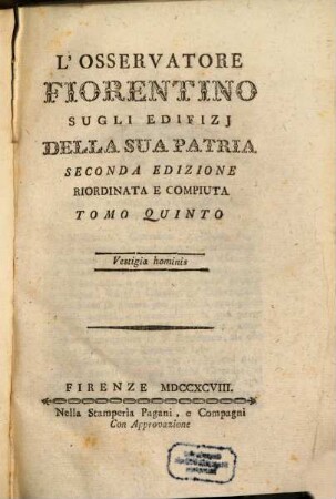 L' Osservatore Fiorentino Sugli Edifizj Della Sua Patria, 5