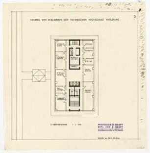 Hochschulbibliothek, Karlsruhe Neubau: Vorprojekt: Neubau der Bibliothek. Grundriss 3.OG, 1:200