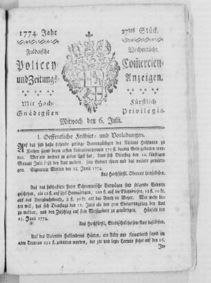 27tes Stück., Ausgabe vom 6. Juli 1774