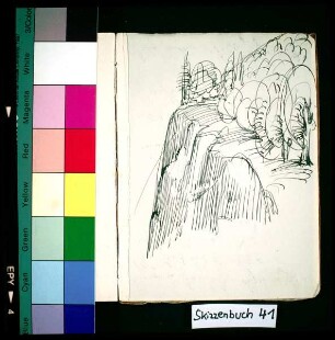 Gebirgslandschaft mit Laubbäumen