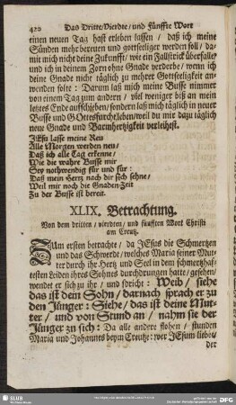 XLIX. Betrachtung. Von dem dritten, vierdten, und fünfften Wort Christi am Creutz