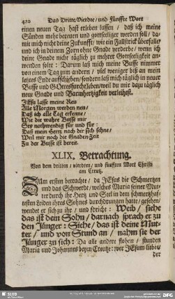 XLIX. Betrachtung. Von dem dritten, vierdten, und fünfften Wort Christi am Creutz