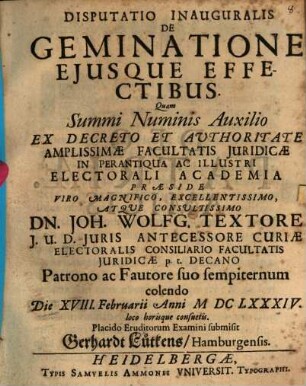 Disputatio Inauguralis De Geminatione Ejusque Effectibus