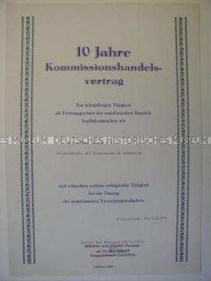 Urkunde "10 Jahre Kommissionshandelsvertrag"