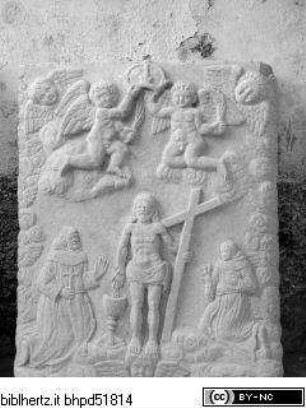 Christus der Passion zwischen zwei Franziskanerheiligen und Engeln