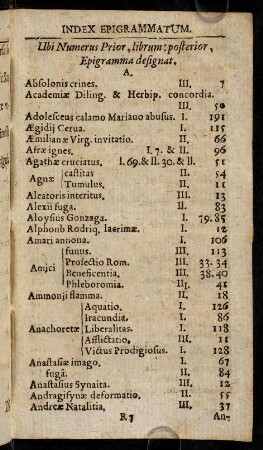386a-386k, Index Epigrammatum.