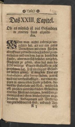 Das XXIII. Capitel. Ob es nützlich ist viel Gesandten in einerley Land abzuschicken