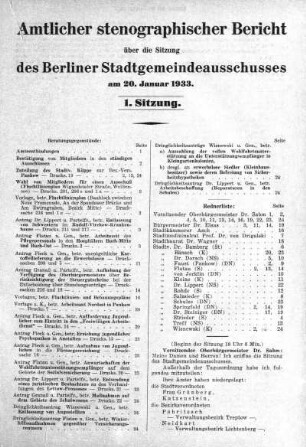 Sitzung 1, 20. Januar 1933