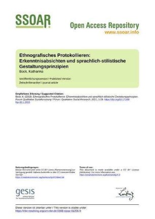 Ethnografisches Protokollieren: Erkenntnisabsichten und sprachlich-stilistische Gestaltungsprinzipien