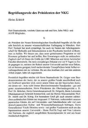 Begrüßungsrede des Präsidenten der NKG