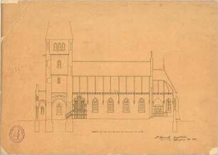 Schmidt, Heinrich von; Oberhilbersheim; Neue Ev. Kirche - Längsschnitt