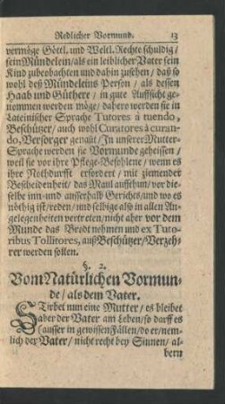 §.2. Vom Natürlichen Vormunde/ als dem Vater.
