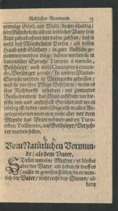 §.2. Vom Natürlichen Vormunde/ als dem Vater.