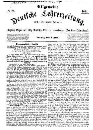 Stenographischer Bericht über die Verhandlungen der Allgemeinen Deutschen Lehrerversammlung (des Deutschen Lehrertages) in Stuttgart. (Fortsetzung)