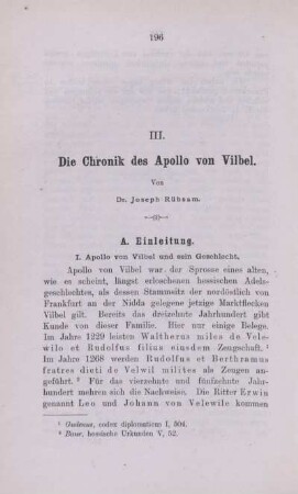 III. Die Chronik des Apollo von Vilbel.