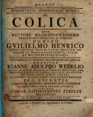 Diss. inaug. med. de colica