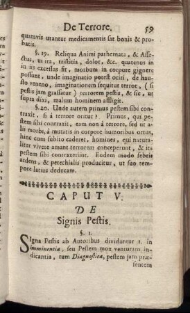 Caput V. De Signis Pestis. - Caput VIII. De Præservatione pestis.