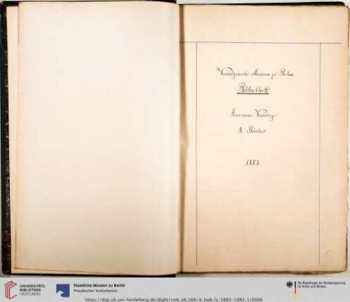Kunstgewerbe - Museum zu Berlin. Bibliothek. Accessions - Katalog A. Bücher 1883