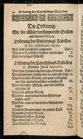 42-48, Die Ordnung der Catechismus-Tabellen