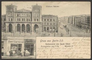 Ansichtskarte Görlitzer Bahnhof und Sportrestaurant "Jacob Ehlert", Wiener Straße 25