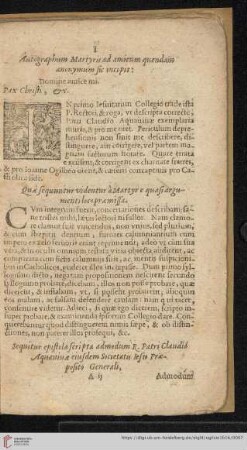 Autographum Martyris ad amicum quendam anonymum sic incipit:
