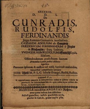 De Cunradis, Rudolfis, Ferdinandis impp. Romano-Germanicis invictissimis