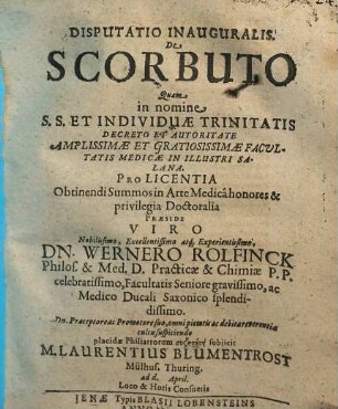 Disputatio Inauguralis. De Scorbuto