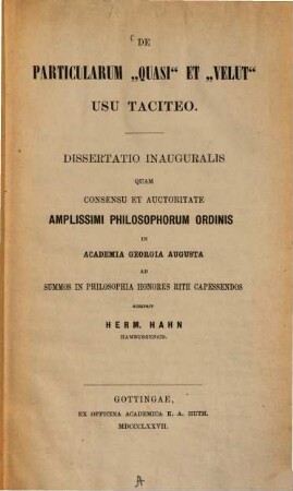 De particularum "quasi" et "velut" usu Taciteo