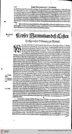 Keyser Maximilians deß Ersten Hoffgerichts Ordnung zu Rottweil/Anno 1496