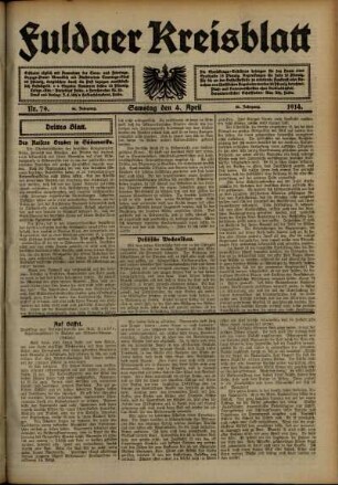 Dritte Ausgabe vom Samstag, den 04. April 1914.
