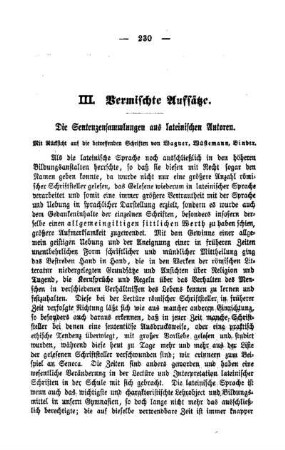 Die Sentenzensammlungen aus lateinischen Autoren : mit Rücksicht auf die betreffenden Schriften von Wagner, Wüstemann, Binder