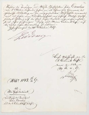 Ludwig II. von Bayern (1845 - 1886) Autographen: Brief von Ludwig II. an das Bayerische Hofsekretariat - BSB Autogr.Cim. Ludwig .96