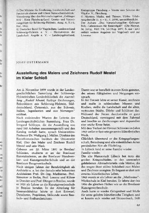 Ausstellung des Malers und Zeichners Rudolf Mestel im Kieler Schloß