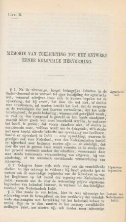Litt. B. Memorie van toetlichting tot het ontwerp eener koloniale hervorming