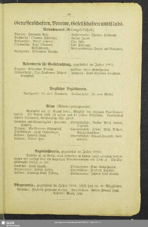 Genossenschaften, Vereine, Gesellschaften und Clubs