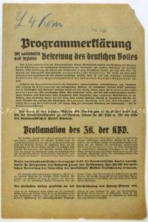 Flugschrift mit Programm der KPD zur Reichstagswahl 1930